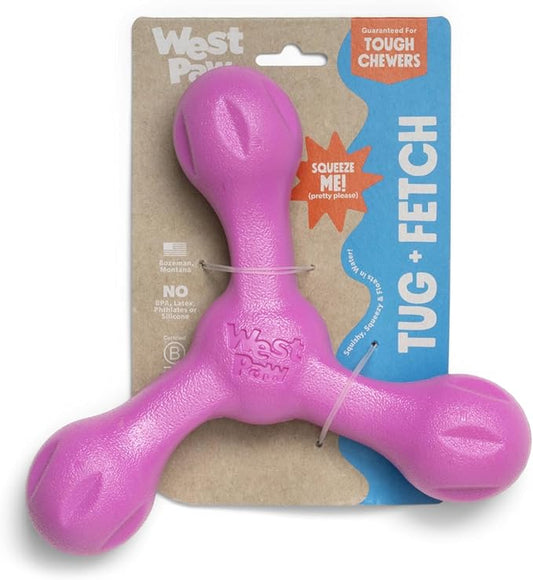 WEST PAW Zogoflex Air Skamp Tug-of-War Stick Dog Chew Toy – Hollow, Squishy Interactive Toy for Dogs, Puppies – for Chewing, Catch, Carry, Fetch, Dishwasher Safe, Latex-Free, Large 8.5", Hot Pink