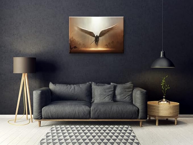 Fantasy Angel Stretched Canvas Wall Art for Living Room Bedroom Home Decoration,Abstract Anime Picture Print Painting Decor Artwork,Mysterious Wing Man Gallery Wrapped Gift,Inner Frame 24x36 Inches