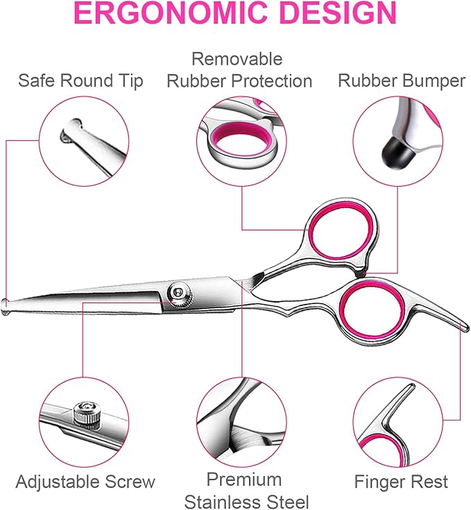 5 in1 Dog Grooming Scissors Kit, Professional Dog Scissors for Grooming with Safety Round Tips, Titanium Coated Grooming Shears for Dogs Cat Pet At Home