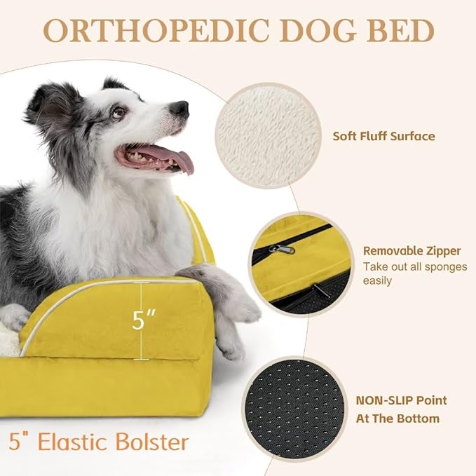 Comfort Expression Orthopedic Dog Beds, Jumbo Dog Bed for Extra Large Dogs, Waterproof Dogs Beds, PV Washable Pet Sofa Couch with Removable Cover & Non-Slip Bottom(Jumbo,Spicy Mustard)