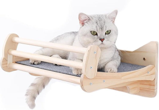 Pine Cat Wall Shelves with Scratch Mat, Wall-Mounted Cat Shelves, Space-Saving Shelf for Cats