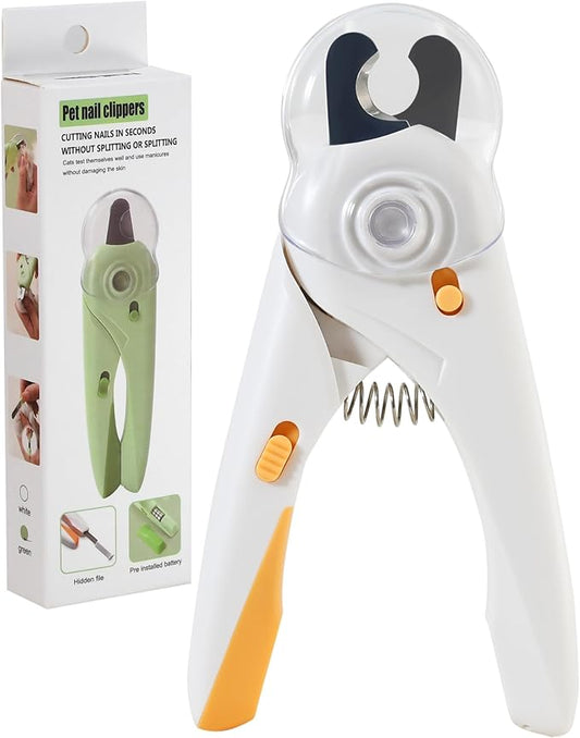 Pet Nail Clipper with Light for Cats & Small Dogs Puppies, Ultra Bright LED to Illuminate Nail Bloodline to Avoid Over Cutting, Extra-Sharp and Durable Cat Claw Trimmer with Nail File (White)