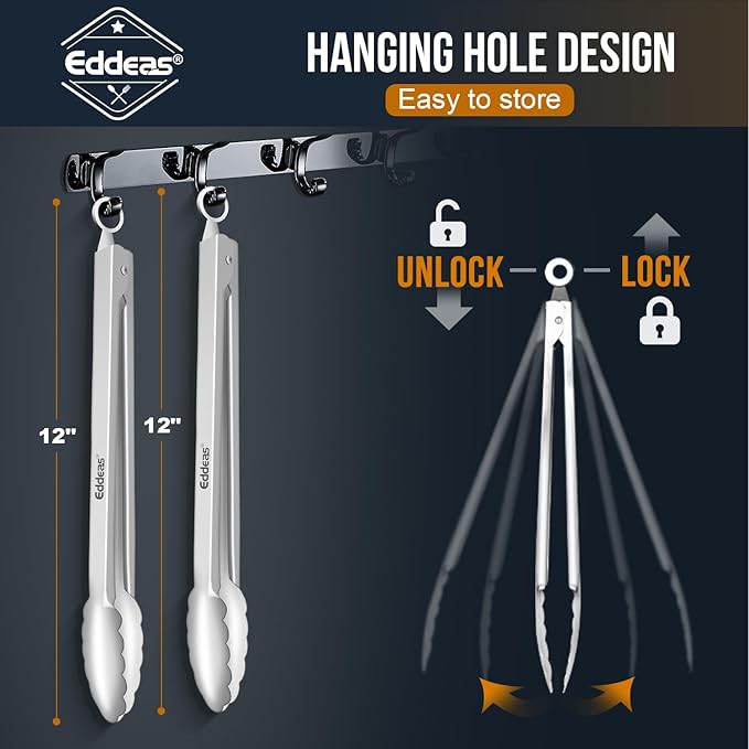 2PCS 12inch Kitchen Tongs - Heat Resistant 600 Degree Tongs for Cooking, Heavy Duty All Metal Food Tongs, Stainless Steel and Non-Slip handle, Salad, Grilling, Barbecue, Dishwasher safe