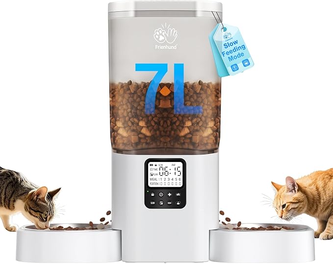 Automatic Cat Feeder with Slow Feed for 2 Cats: Timed Automatic Dog Feeder with Information Visualization Interface, Cat Food Dispenser for Multiple Pets, Detachable for Easy Cleaning-29 Cup