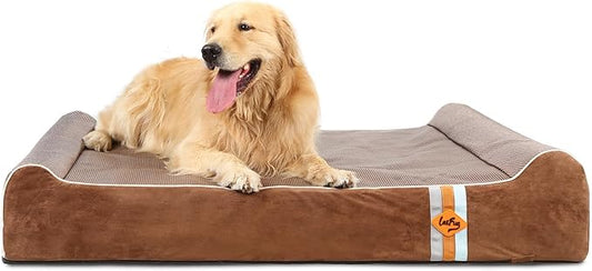 Laifug Orthopedic Memory Foam Extra Large Dog Bed Pillow (50" x 36" x 10", Brown) Durable Waterproof Lining with Removable Washable Cover and Smart Design