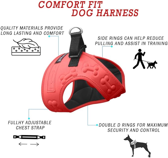 Comfort Fit Dog Harness No Pull No Escape Harness Adjustable Buckles Soft Padded Reflective Choke Step in Dog Vest with Easy Control Handle for Small Medium Large Dogs & Puppies