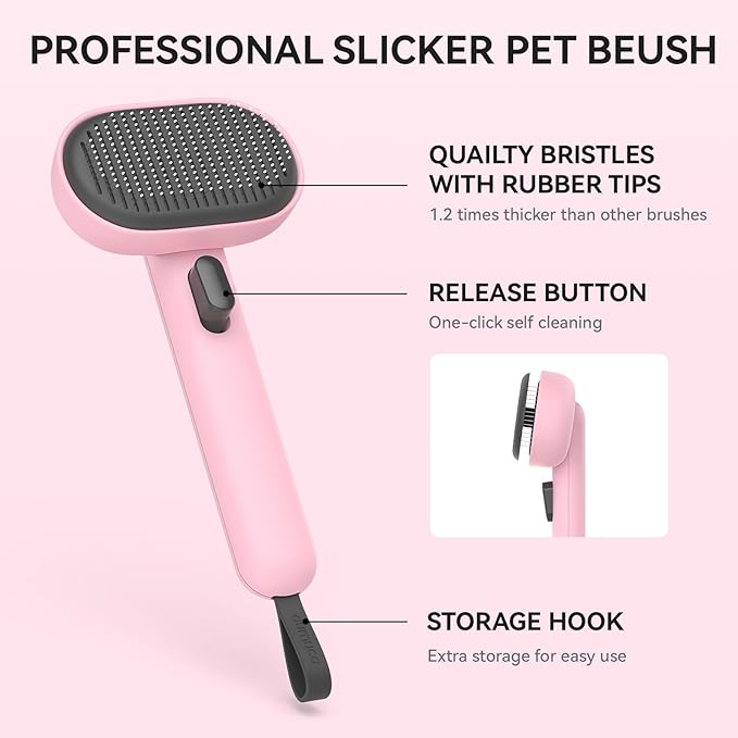 Aumuca Cat Brushes for Indoor Cats, Dog Hair Brush for Shedding, Cat Brush for Long or Short Haired Cats, Cat Grooming Deshedding Brush for Dog Kitten Horse Massage Removes Loose Fur, Pink
