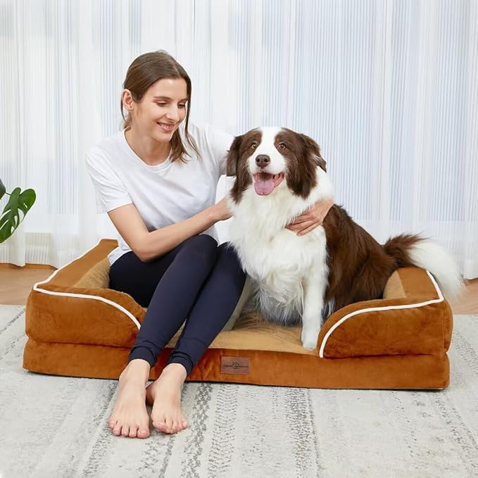 Comfort Expression Large Dog Beds Orthopedic Foam, Waterproof Dog Beds for Large Sized Dogs, Comfy Washable Pet Bed Sofa with Removable Cover & Non-Slip Bottom(Caramel)