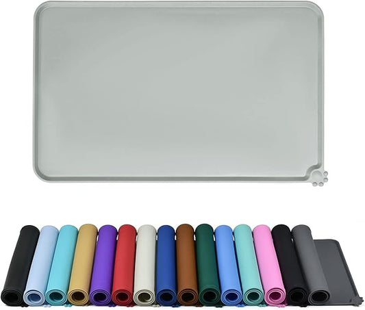 Waterproof Pet Feeding Mat with High Raised Edges, Heavier and Thicker Placemats for Cat Dog Water Bowl with BPA Free, Dogs Cats Food Mats for Messy Drinkers to Prevent Spill and Protect Floors