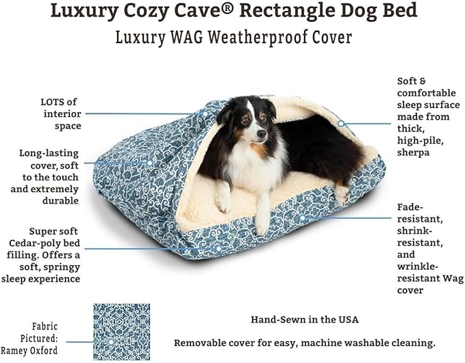 Snoozer Luxury Rectangle Cozy Cave Dog Bed - Indoor Dog Bed with Cover Cave, Covered Calming Burrow for Small & Medium Sized Pets with Blanket Attached, Enclosed, Washable -Medium, BarkelyBlackDiamond