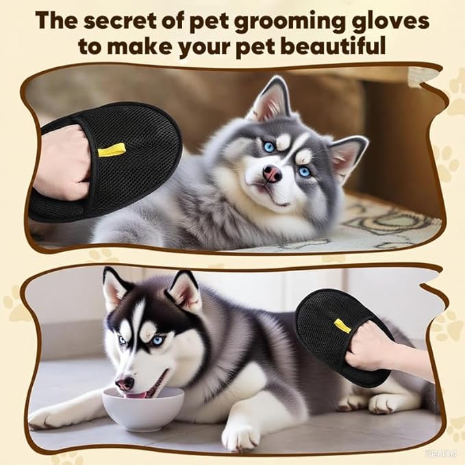 2025 Upgraded Pet Hair Removal Glove |Double-Sided – Reusable Grooming & Bathing Glove for Dogs and Cats |Soft Silcone Touch |Easy Deshedding and Cleaning Mitt (Black, 3 PCS)