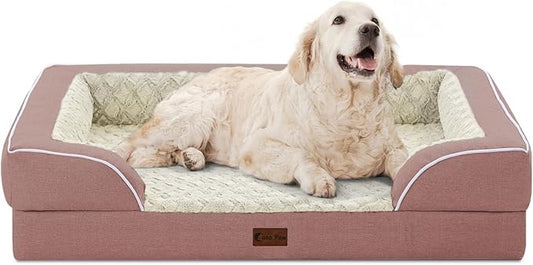 Orthopedic XL Dog Bed for Extra Large Dogs, Waterproof Memory Foam Dog Beds with Sides, Non-Slip Bottom and Egg-Crate Foam Big Dogs Couch Beds with Removable Washable Cover(X-Large,Pink)