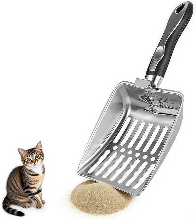 Cat Litter Scoop,Poop Sifting for Litter Box,Aluminum Alloy Sifter,Durable Kitty Metal Scooper with Long Handle Deep Shovel