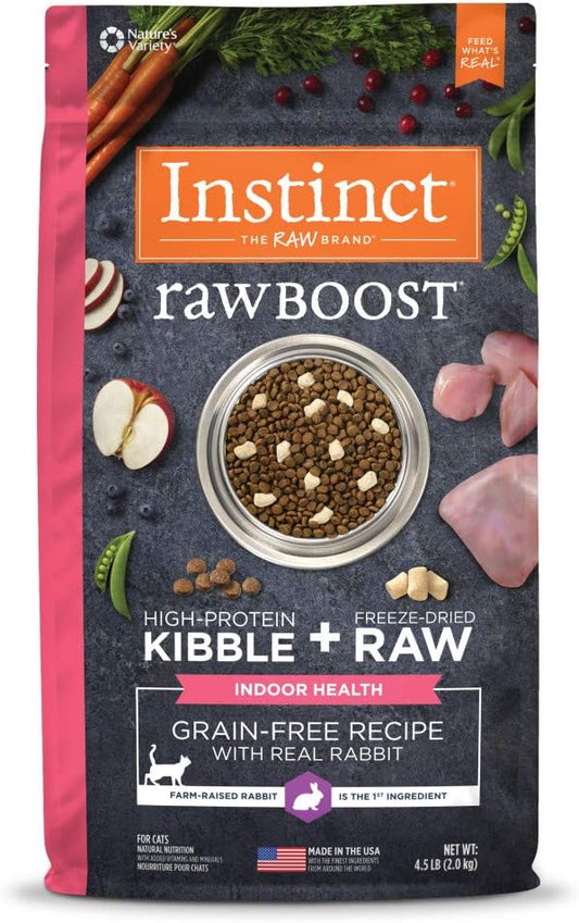 Instinct Raw Boost Indoor Health, Natural Dry Cat Food with Freeze Dried Pieces, Grain Free Recipe - Real Rabbit, 4.5 lb. Bag