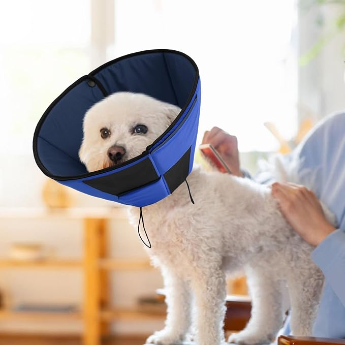 Dog Recovery Collar Cone for Medium Dogs, Adjustable Dog Cone Alternative After Surgery for Dogs to Stop Licking, Breathable Soft Cone for Medium Large Dogs, Blue M