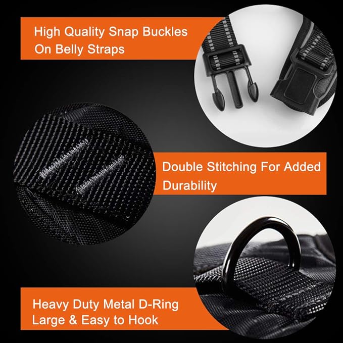PHOEPET Reflective Dog Harness No Pull Large Breed Vest with 2 Metal Leash Attachment Hooks(L, Orange)