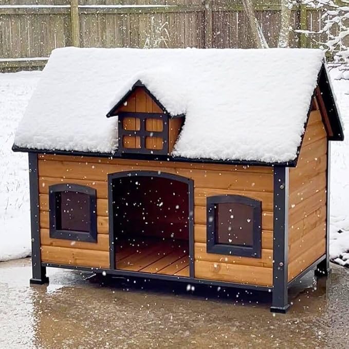 GUTINNEEN Dog House Outdoor with Strong Metal Frame Dog Kennel for Small Medium Large Dogs Puppy Cage for Winter Weatherproof