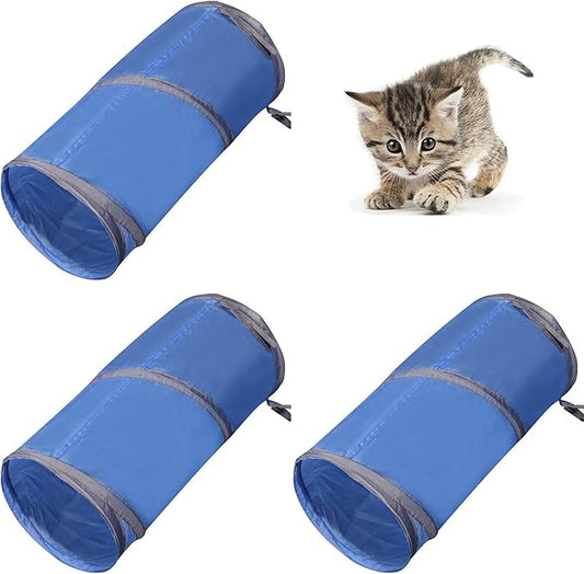iCAGY Foldable Spiral Cat Tunnel - Indoor Toy for Small Cats, Kittens, and Rabbits - Tube for Interactive Play and Outdoor Fun - Pet Activity Toy Royal Blue 20" 3 Pcs