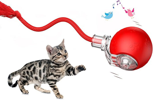 Interactive Cat Toys, Automatic Moving Cat Toys for Bored Indoor Adult Cats, Fast Rolling, Chirping & Motion-Activated Kitty Toys, Fun Gift for Cats with Speedy Tail 2.0, USB Rechargeable,Red