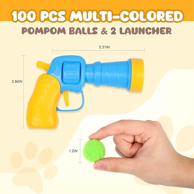 50Pcs Cat Toys Pom Pom Balls with 1 Launcher Set, Interactive Cat Toy Stuff for Indoor Both Adult & Kitten Toys