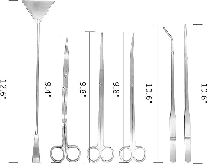 Aquascaping Tools 7 in 1 Kit Aquarium Plant Scissors Tools Set Curved & Waved Scissor Tweezers Spatula Stainless Steel Anti Rust Tools for Fish Tank Cleaning Plant Trimming