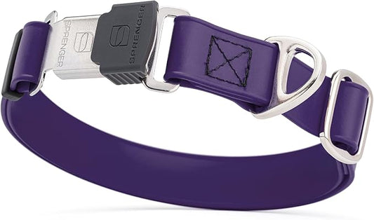 Dogline Biothane Waterproof Dog Collar with Herm Sprenger Black Stainless Steel Quick Release Buckle – Heavy Duty Tactical Durable Collar for Dogs – Comfortable and Safe Pet Collar W1 L 15-25" Purple