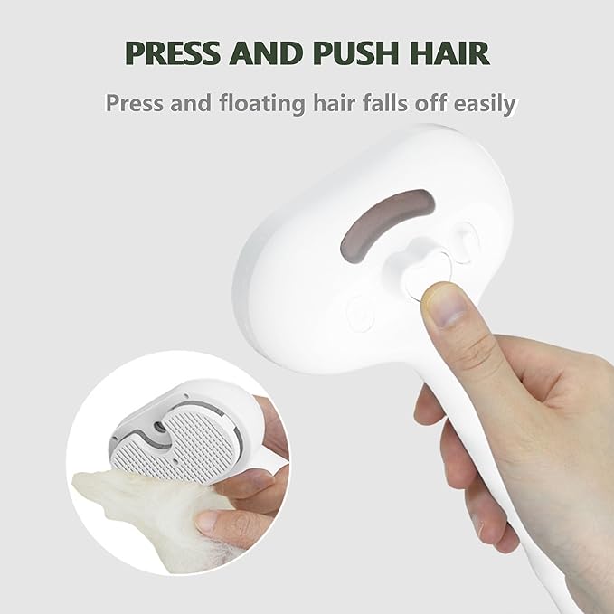 Cat Steam Hair Comb Brush for Shedding with Anti-Lost Pet Pendant, 3 In 1 USB Pet Spray Hair Removal Comb for Cat, Dogs Long Short Haired, White