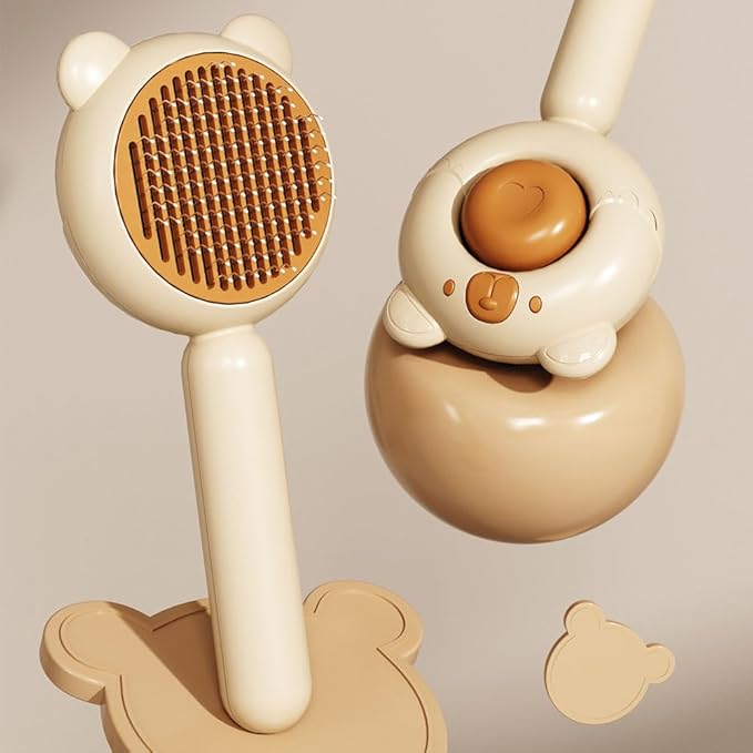 Cat Brush for Short or Long Haired Cats Dogs Rabbits, Cute Dog Brush with Release Button for Massage and Removes Loose Fur