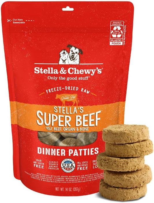 Stella & Chewy's Freeze-Dried Raw Dinner Patties - Beef Recipe - High Protein Grain-Free Puppy & Dog Food - Perfect For Picky Eaters - 14 oz