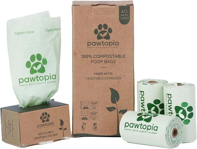 Biodegradable Dog Poop Bags, 60 Count, Certified Home Compostable, Leak-Proof, Easy Open, Standard Size, Supports Sustainable Living