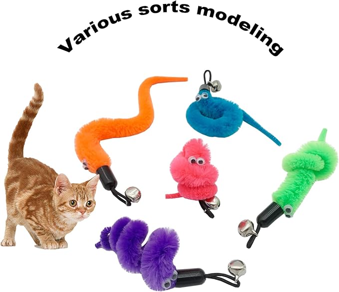 Cat Worm Toy Refills, 15 Pieces Cat Wand Attachments Worms Toy for Indoor Cats