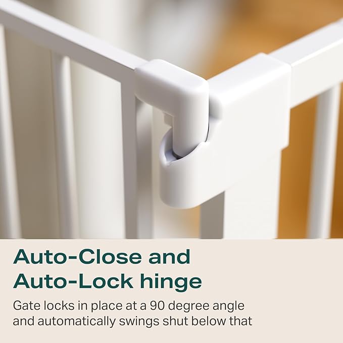Cumbor 29.7-48" Baby Gate for Stairs, Mom's Choice Awards Winner-Dog Gates for Doorways, Auto Close Safety Pet Gate for Dogs Indoor, Easy Install Pressure Mounted Child Gate with Walk Thru Door, White