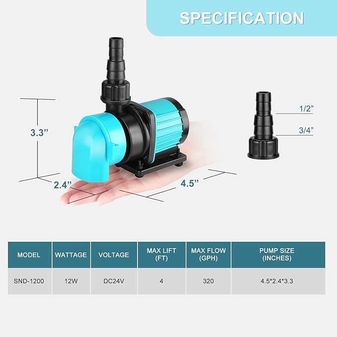 320GPH Mini Aquarium DC Water Pump with Controller, DC24V 12W Submersible Return Pump for Fish Tank,for 20g to 50g nano desktop Aquariums,Fountains,Sump,Hydroponic