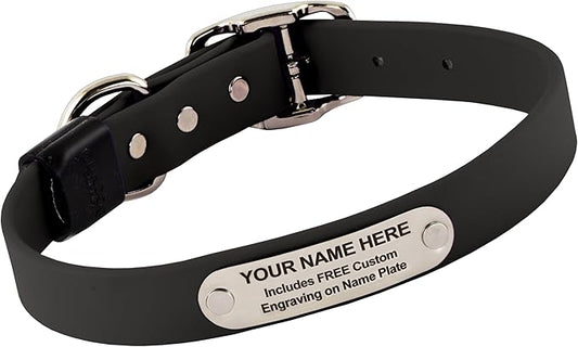 Biothane Custom Dog Collar – Waterproof, Stink-Proof Personalized Collar with Name & Phone Number – Durable, Many Sizes and Colors – Assembled in USA (Black)