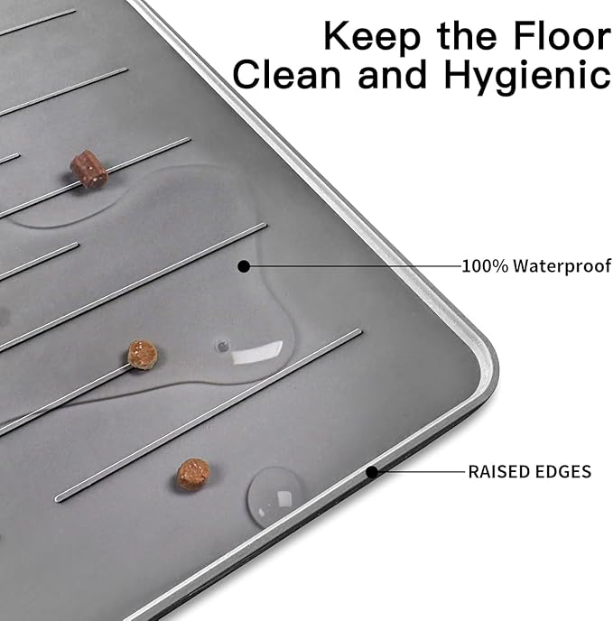 32" x 24" Large Pet Food Mat, Silicone Dog Mats for Food and Water, Nonslip Pet Feeding Mats for Floors,Dog Cat Bowl Mat with Raised Edges, Gray White