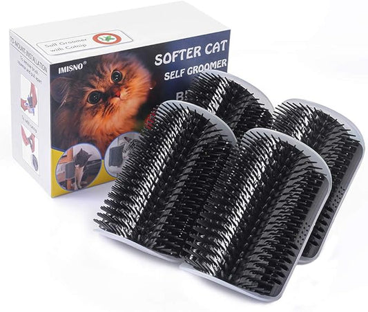 IMISNO Cat Self Groomer Toy Wall Corner Massage Comb Perfect Massager Brush with Catnip (4 PCS Black)