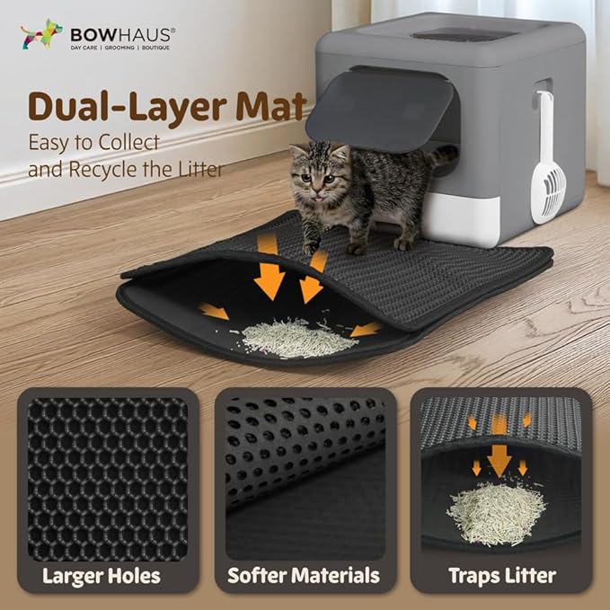 Foldable Cat Litter Box w/Lid, Scoop & Mat, Drawer Design Cat Toilet for Kitten, Two-Way Entry Kitty Litter Box, Odor Control & Easy to Clean, Beige/Pink
