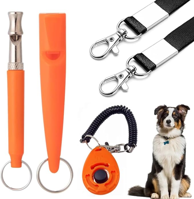 3 PCS Dog Whistles Set, Adjustable Recall Dog Training Whistle Silent Dog Whistle to Stop Barking with Lanyard,Dog Clicker(Orange)