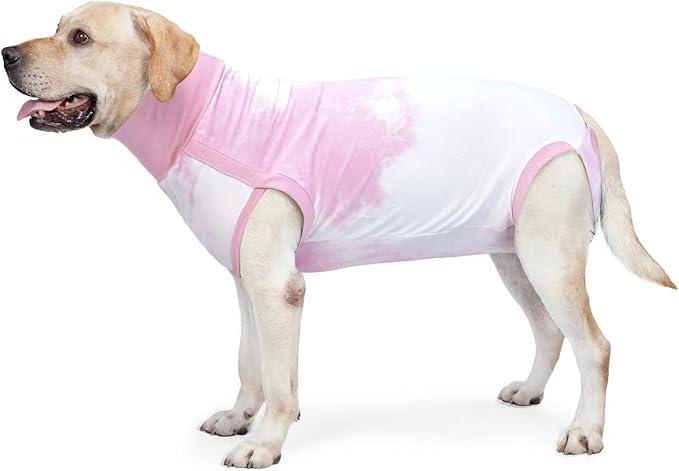 Breathable Dog Recovery Suit for Medium Large Dogs Onesie Tie Dye Pjs for Abdominal Wounds, Shedding, Prevent Licking S Pink2