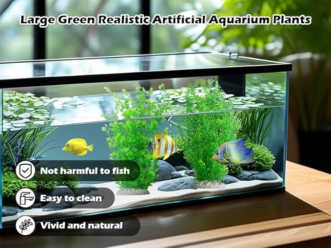 kathson 2PCS Extra Large Artificial Aquarium Plants,23 Inches Tall Fish Tank Decorations Plant Plastic Seaweed Decor Bendable Underwater Fish Tank Accessories Large Plants (Green)