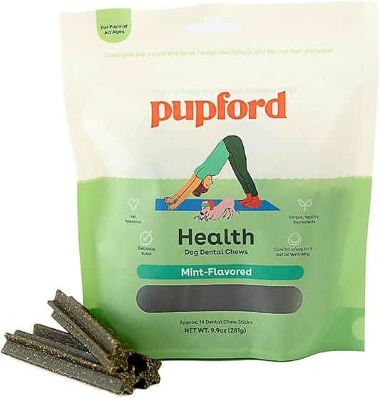 Pupford Dental Chews for Dogs, All-Natural 4-Inch Sticks for Plaque, Tartar & Bad Breath, Grooved Texture, Limited Ingredients, Made in USA (14 Count)