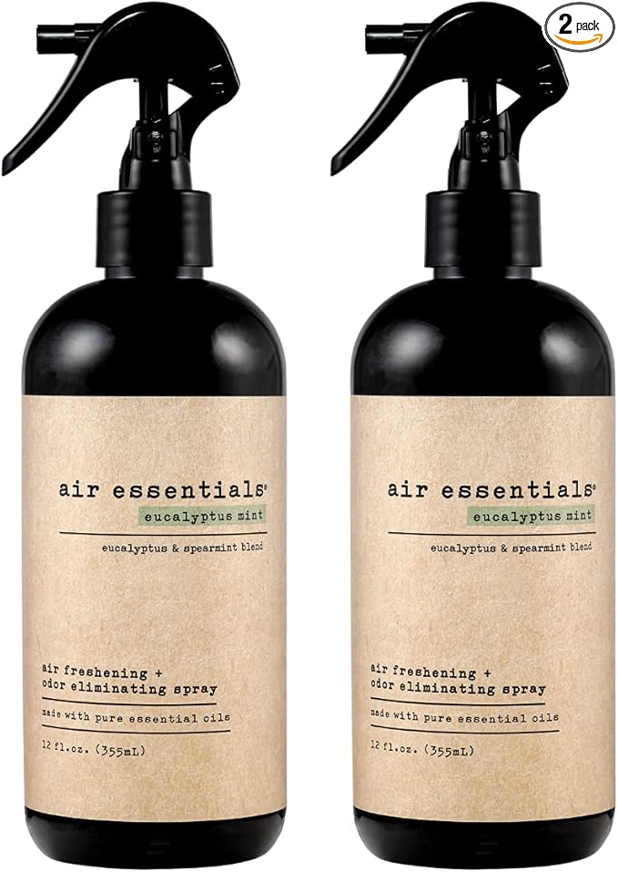 Air Essentials Air Freshener & Odor Eliminator Spray - 12 oz, Pack of 2 - Made with Pure Essential Oils - Eucalyptus Mint Scent