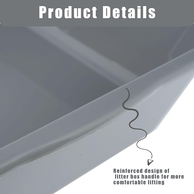 2 Pack of Extra Large Cat Litter Box (ABS Material), Low Entry Senior Litter Pen for Geriatric Kitty Big Cats, Jumbo Pet Safe Litter Boxes Tray for Indoor Pets Potty (Gray, 20" L x 15.5" W)