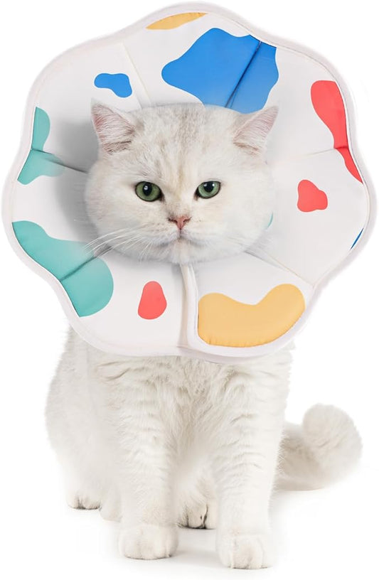 Avont Soft Cat Recovery Cone Collar, Adjustable Lightweight Kitten E-Collar for Small Dogs, Comfortable Neck Donut Stop Licking Scratching After Surgery -Cow(S)
