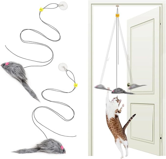 Hanging Cat Toy - 2PCS Interactive Cat Feather Toys for Mental Physical Stimulation, Retractable Teaser Kitten Toys for Indoor Cats Play Chase Exercise, Boredom Buster with Mouse