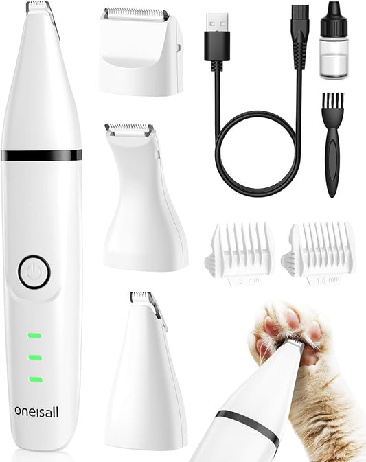 oneisall Cat Grooming Kit, 3 in 1 Quiet Cat Clippers for Thick Matted Paw Hair Trimmer, Heavy Coat Butt Shaver Cordless Pet Clippers Fur Trimmer for Dogs and Other Small Animals at Home Travel