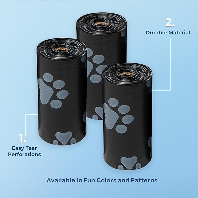 Best Pet Supplies Dog Poop Bags (360 Bags) for Waste Refuse Cleanup, Doggy Roll Replacements for Outdoor Puppy Walking and Travel, Leak Proof and Tear Resistant, Thick Plastic - Black