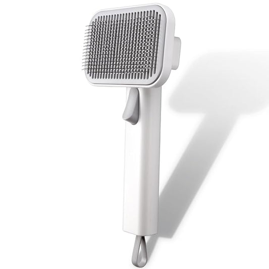 Self Cleaning Slicker Dog Cat Brush for Shedding - Deshedding Tool with Max Massage Tips, Grooming Brush for Short Medium Haired Cats & Dogs (White)