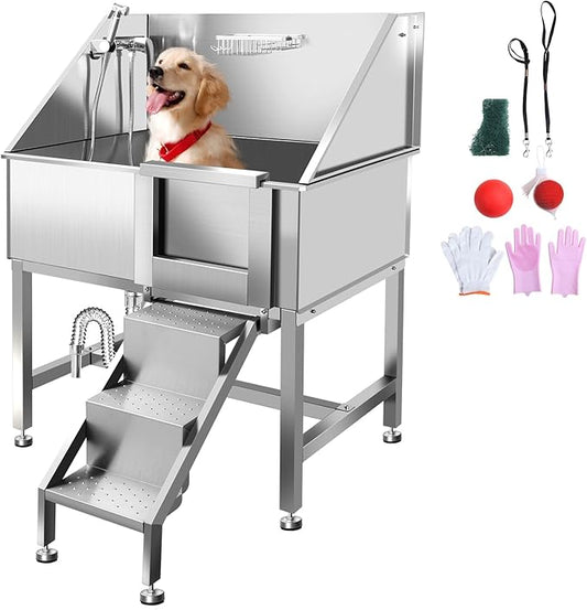 38 Inch Dog Bathing Station for Large Dogs, Stainless Steel Dog Pet Washing Station, Professional Dog Grooming Tub, Pet Wash Bath Station,Right Door