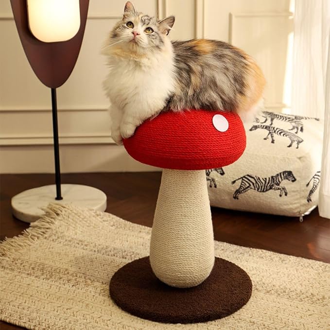 Mushroom Cat Scratching Post - Unique Design, Sisal-Wrapped, Ideal for Medium and Small Cat, Cat Scratcher Cute with 100% Sisal Covered Scratching Post, Mushroom Cat Post for Indoor Cats
